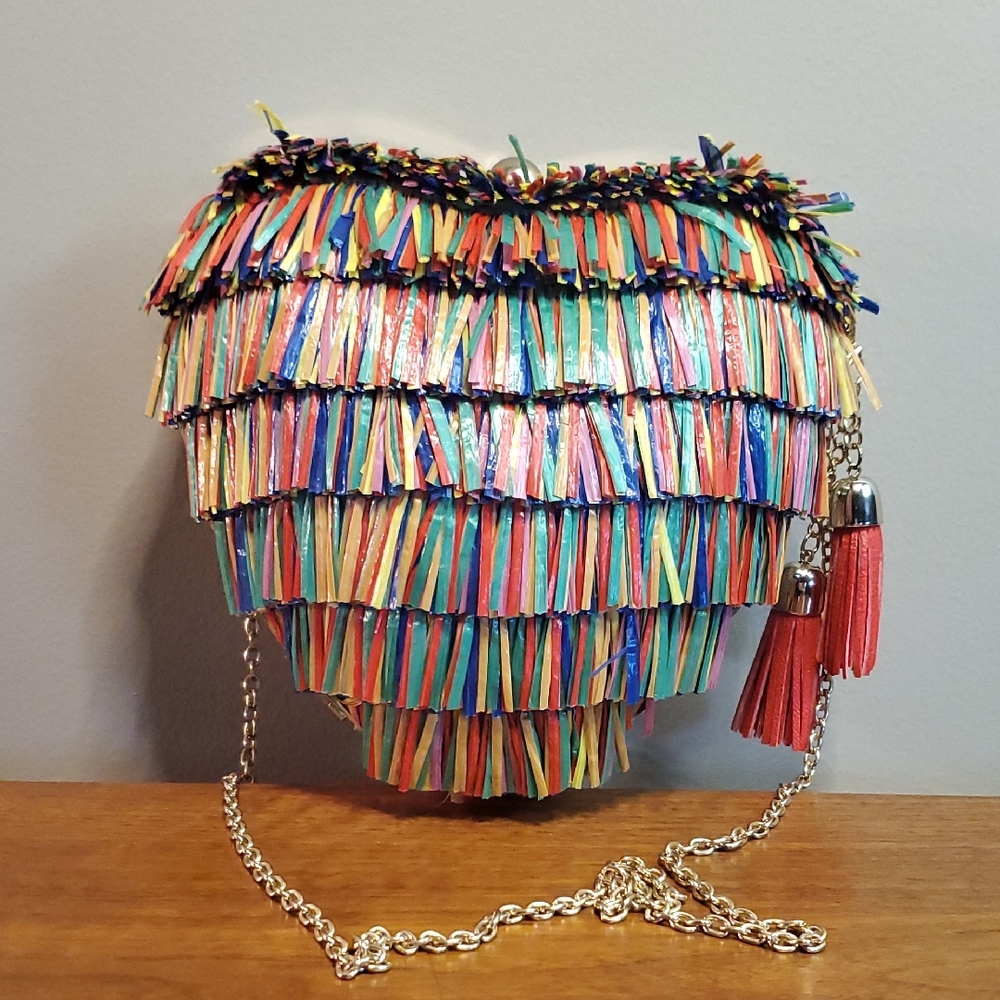 Betsey Johnson  Multicolor Fringe Heart Shoulder Bag Clutch